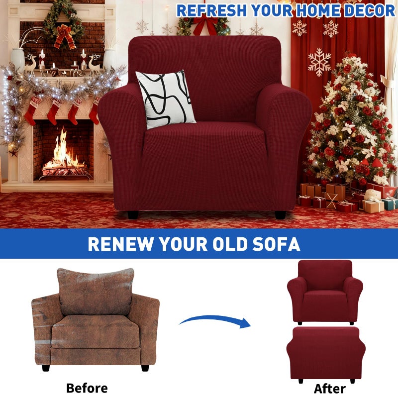 MAXIJIN Stretch Chair Cover Chair Slipcovers with Arms, 1-Piece Couch Sofa Chair Covers for Living Room, Non Slip Armchair Cover (31"-46") Furniture Protector Dogs Pet Friendly (Chair, Wine Red) - Image 2